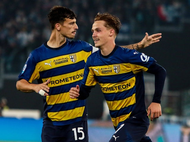 Jacob Ondrejka and Enrico Del Prato of Parma on April 28, 2025