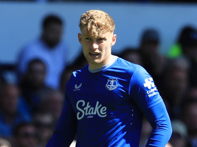 Jarrad Branthwaite of Everton during his side's match against Ipswich Town, on May 3, 2025