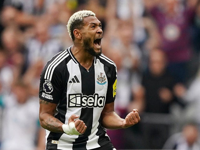 Newcastle United's Joelinton celebrates scoring against Southampton on August 17, 2024