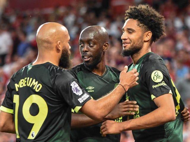 Kevin Schade celebrates after scoring for Brentford on May 1, 2025