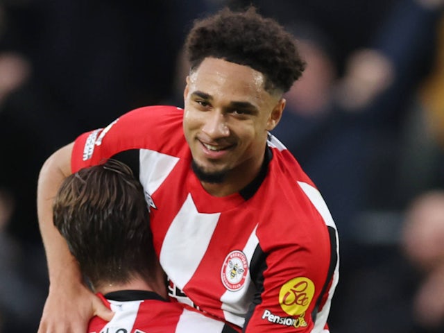 Brentford's Kevin Schade celebrates scoring on November 30, 2024