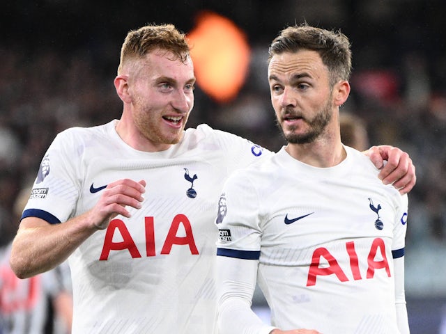 Tottenham Hotspur's James Maddison and Dejan Kulusevski pictured on May 22, 2024