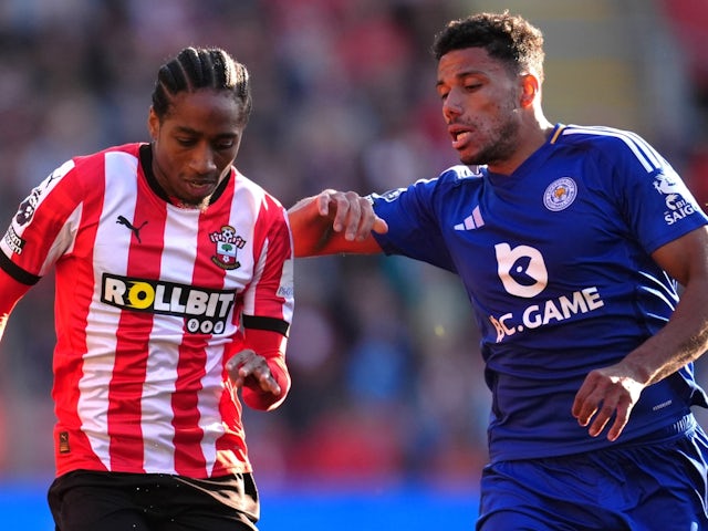 Southampton's Kyle Walker-Peters in action with Leicester City's James Justin on October 19, 2024