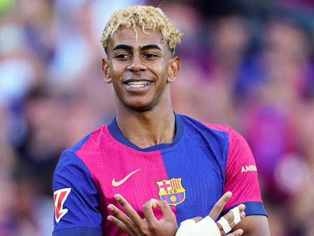 Barcelona's Lamine Yamal reacts on May 18, 2025