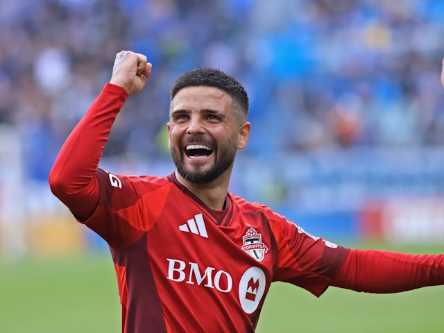 Lorenzo Insigne celebrates scoring a goal for Toronto on May 17, 2025