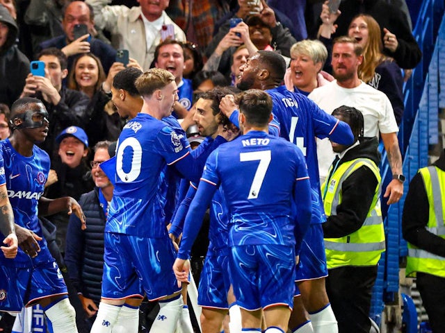 Chelsea's Marc Cucurella celebrates with teammates on May 16, 2025