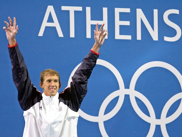 USA's Michael Phelps after winning gold in the 200m butterfly at Athens 2004