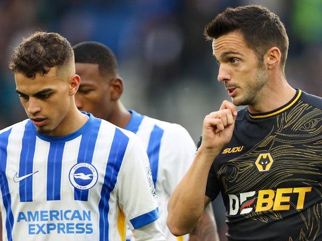 Wolverhampton Wanderers' Pablo Sarabia and Brighton & Hove Albion's Yasin Ayari pictured on October 26, 2024