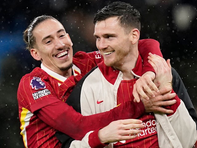 Liverpool's Andy Robertson and Kostas Tsimikas pictured on February 23, 2025