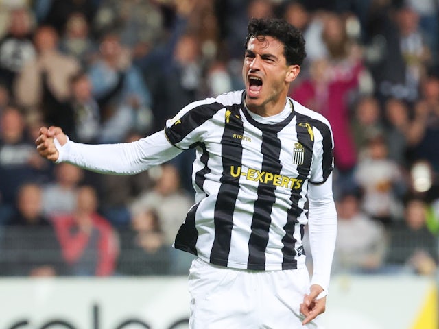 Charleroi's Stelios Andreou celebrates on May 9, 2025