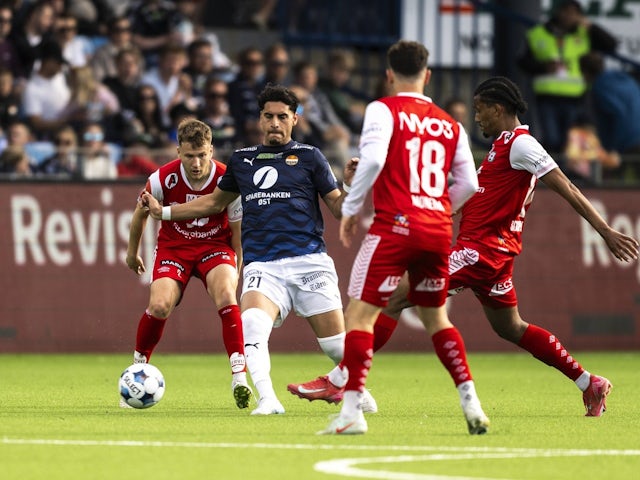 Marko Farji of Stromsgodset in action against Bryne on May 16, 2025