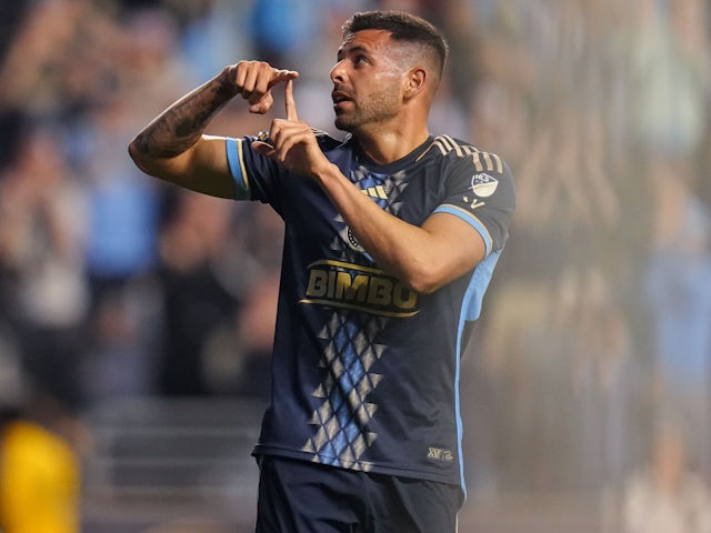 Tai Baribo celebrates scoring for the Philadelphia Union on April 19, 2025