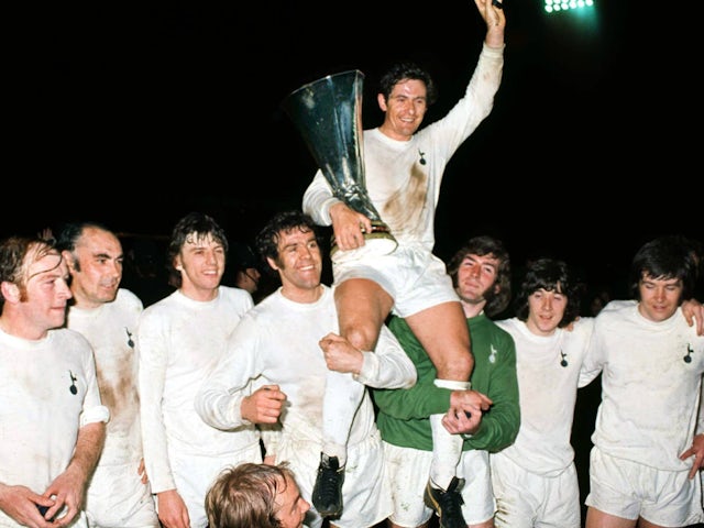 Tottenham Hotspur celebrate winning the UEFA Cup in 1972