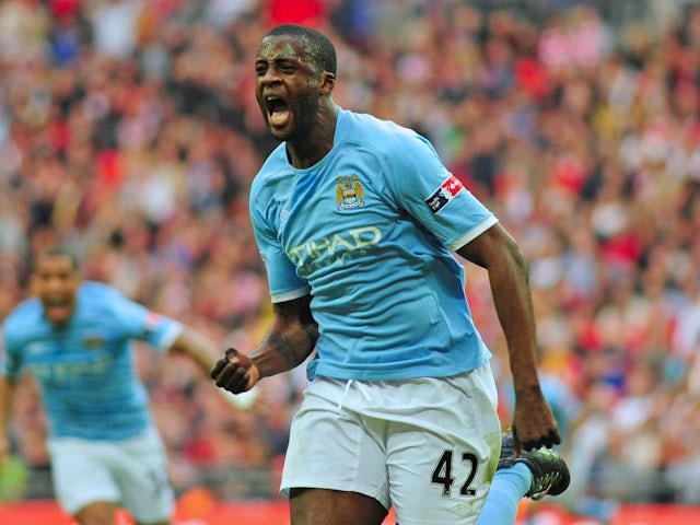 Manchester City's Yaya Toure celebrates on April 16, 2211