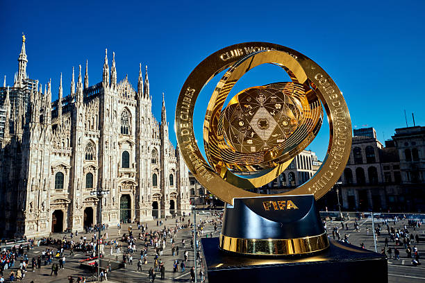 MILAN, ITALY - APRIL 11: (EDITOR’S NOTE: Image has been altered) Detailed view of the FIFA Club World Cup Trophy during the FIFA Club World Cup Trophy Tour at Duomo of Milan on April 11, 2025 in Milan, Italy.
