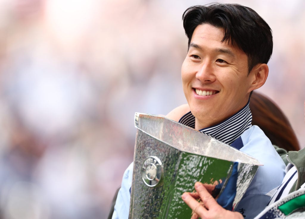 Son Heung-min with the Europa League trophy after Tottenham Hotspur FC v Brighton & Hove Albion FC - Premier League