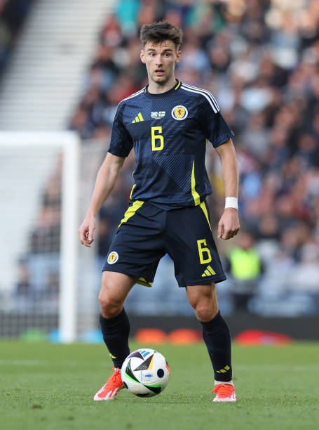Kieran Tierney GLASGOW, SCOTLAND - JUNE 07: Kieran Tierney of Scotland is seen during the international friendly match between Scotland and Finland at Hampden Park on June 07, 2024 in Glasgow, Scotland.